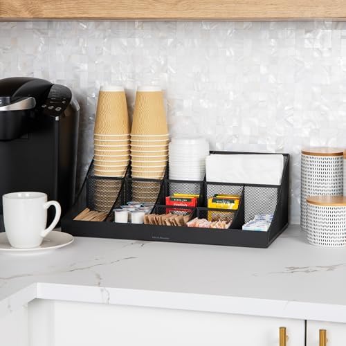 Mind Reader Countertop Organizer, 2 Tier Mesh Storage Caddy with 11 Compartments for Office Supplies, Breakroom Essentia