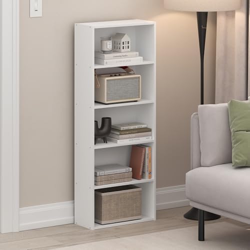 Furinno Basic Book Shelf, 5-Tier Bookshelf, Storage Organizer Bookcase with Open Shelf, 7 x 17 x 44, for Living Room, Be