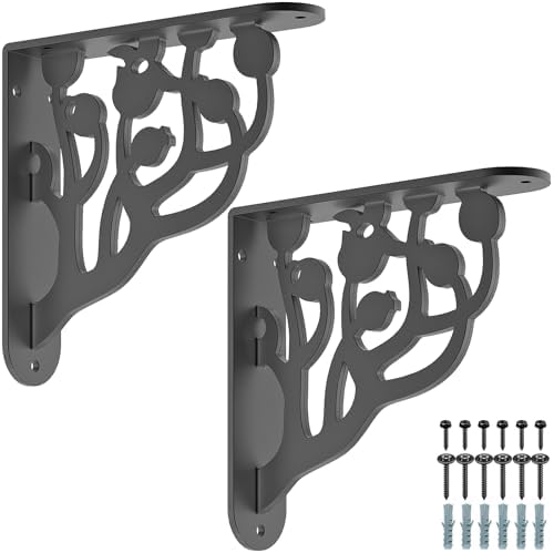 BeneLabel 2 Pack Heavy Duty Shelf Brackets 8 Inch Wall Mount Shelving Bracket 500LBS Black Metal Floating Shelf Bracket 