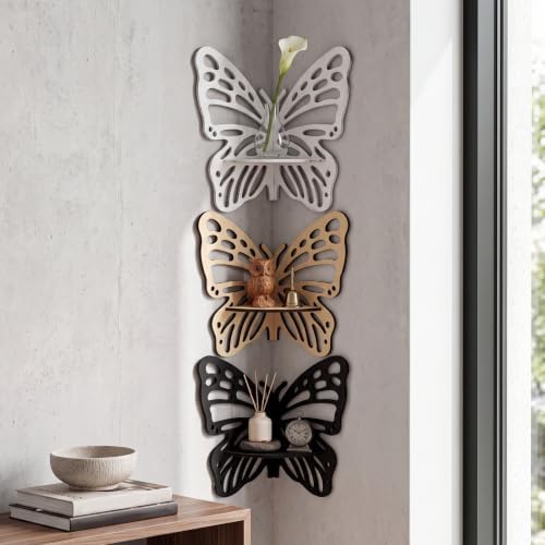 3 Pcs Butterfly Corner Floating Shelves Wall Mounted Set, Neutral Color
