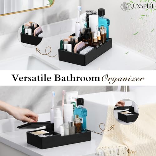 Luxspire Bathroom Counter Organizer with Lid, 6 Slots, Matte Black
