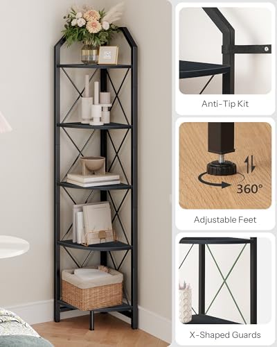 CHOEZON 5-Tier Corner Shelf, Industrial Corner Bookshelf, 59.4" Corner Storage Stand, Plant Stand Display Shelf, Corner 