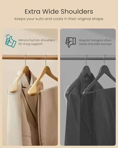 SONGMICS Wooden Suit Hangers 10 Pack, Extra-Wide Shoulder Clothes Hangers