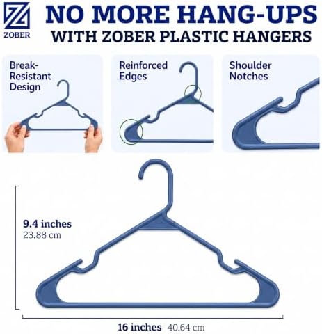 Zober Blue Plastic Hangers 50 Pack, Clothes Hangers Plastic
