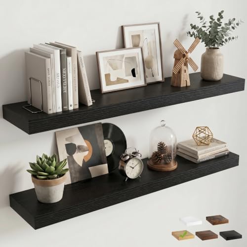 8 inch Deep Floating Shelves for Wall, 40" Wide, Black Finish, 2-Pack