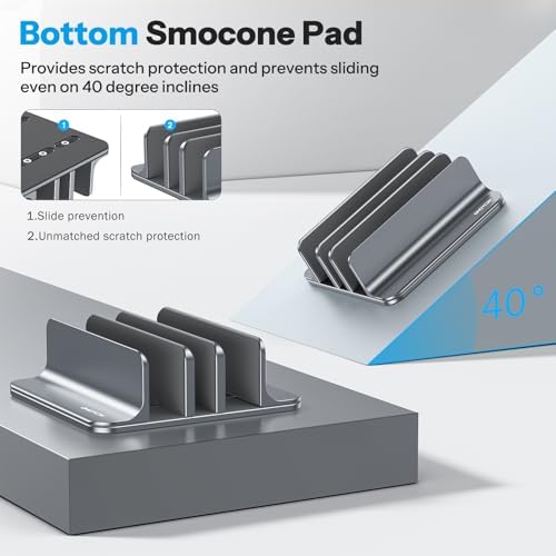 OMOTON 3-Slot Multiple Vertical Laptop Stand, Fits All MacBook, Grey