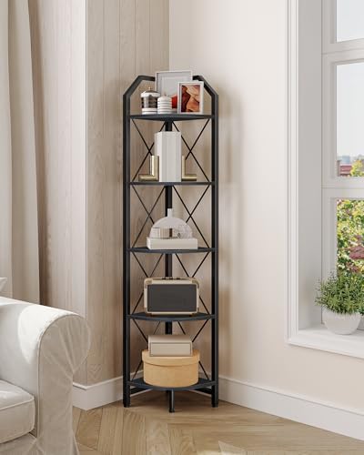CHOEZON 5-Tier Corner Shelf, Industrial Corner Bookshelf, 59.4" Corner Storage Stand, Plant Stand Display Shelf, Corner 
