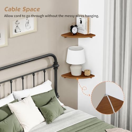 Forbena Walnut Brown Floating Corner Shelves for Wall 4-Pack, Small Corner Wall Shelves for Kids Room, Cute Wooden Hangi