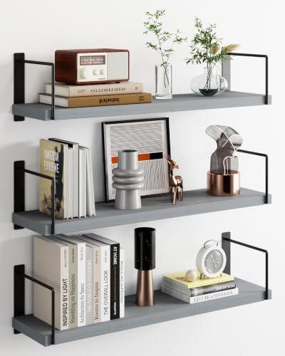 Floating Shelves, 24 In Bookshelves for Room Wall, Shelves on Wall (Grey)