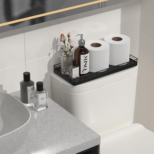 Oak Bathroom Toilet Tank Tray, 13" Wood Toilet Paper Storage Basket Back of Toilet Basket Organizer, Vanity Tray for Per