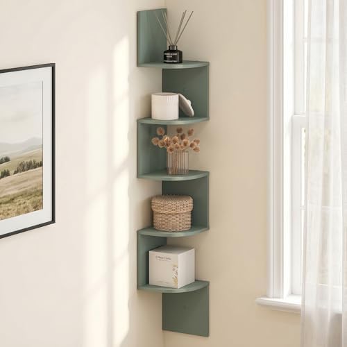 5-Tier Zigzag Corner Shelf Wall Mounted, Radial Corner Wall Shelf, Floating Book Shelves for Wall, for Bedroom, Home Off