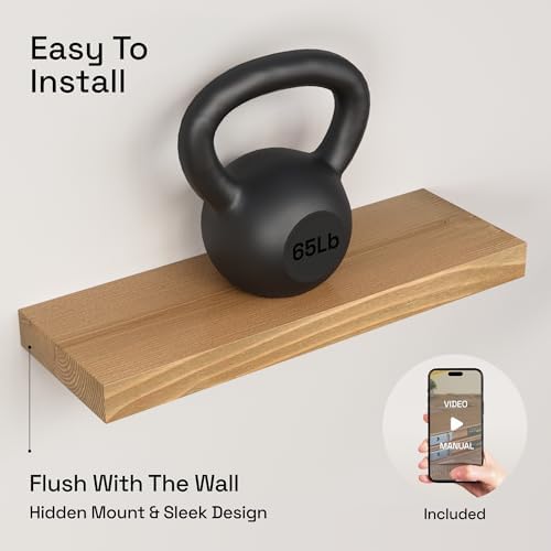 Natural Wood Floating Shelves for Wall 20 Inch Oak, Wooden Bathroom Shelf