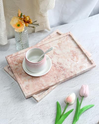 Real Luxurious Natural Marble Vanity Tray Genuine Marble Storage Tray for Home Decor Stone Tray for Bathroom/Kitchen/Van
