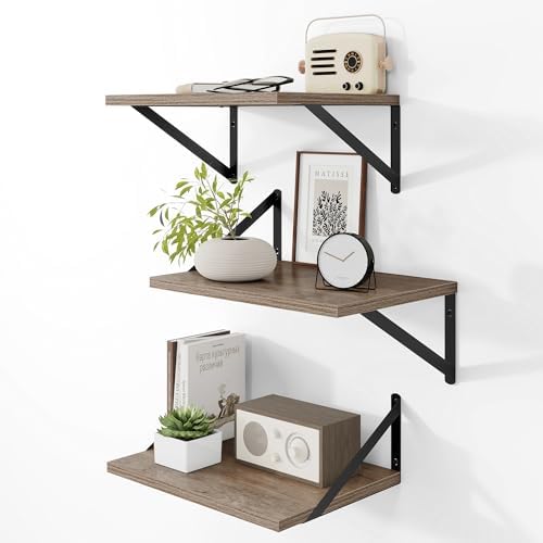Heimlove 16W x 12D Deep Floating Shelves Set of 3 Grey