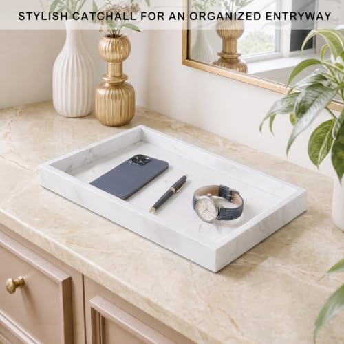Bathroom Tray for Countertop, Marble Perfume Tray for Dresser Organizer, Marble Tray for Bathroom Counter & Home Decor, 