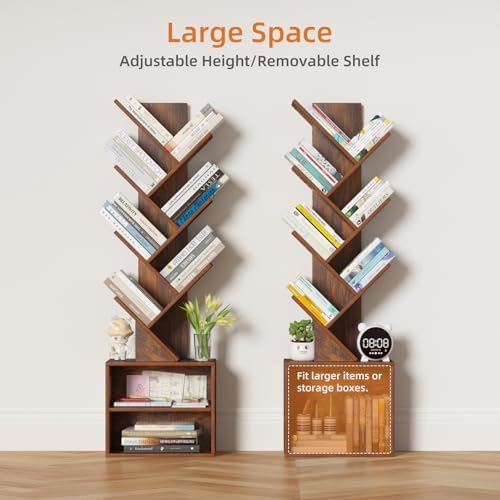 SHEEPAM 10-Tier Tree Bookshelf Floor Standing Narrow Space Storage Bookcase