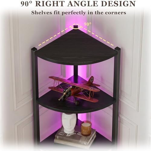 Corner Shelf with Storage, LED Lights 6-Tier Corner Bookshelf, 66'' Organizer Book Shelf Shelves Steel Frame Display Sta