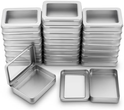 24 Pack Metal Storage Organizer Tins, Silver, 4.5 x 3.3 x 0.87 inches
