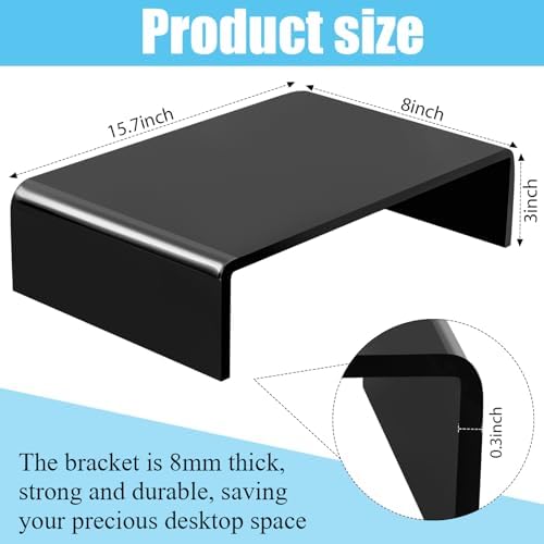 Jetec 2 Pcs Acrylic Monitor Stand Desktop Computer, Black, 16 x 8 x 3 Inch