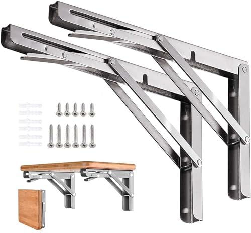Folding Shelf Brackets 22 inch 2 Pcs Max. Load 440lb - Heavy Duty Stainless Steel DIY Wall Mounted Collapsible Shelf Bra