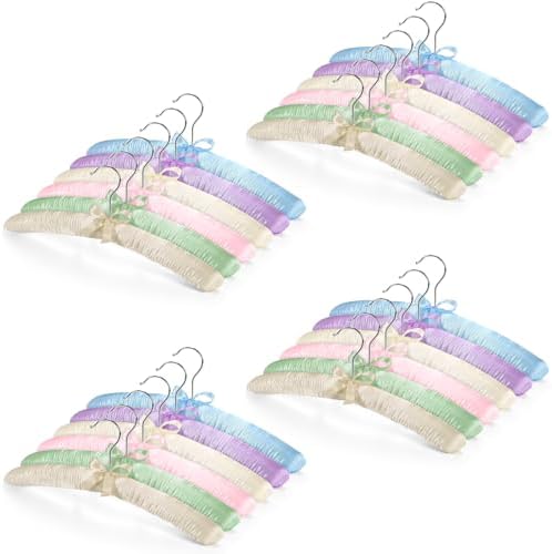 Jetec 24 Pack Satin Padded Hangers for Women Clothing 15",6 Colors