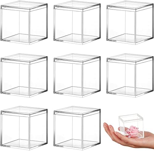 Blulu 8 Pcs Clear Acrylic Box with Lid, 2.6 x 2.6 x 2.6 Inch, Classic Style