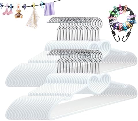 Plastic Hangers 50 Pack - Space Saving Cute Heart Hanger（White）