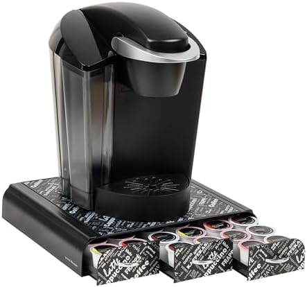 Mind Reader Single Serve Coffee Pod Organizer with 3 Drawers, 36 Pod Capacity, 12.25"L x 13.5"W x 2.5"H, Black Print