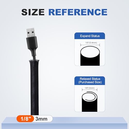 1/8 Inch 8ft Cable Management Loom Sleeve Cord Protector Wire Wrap Cover