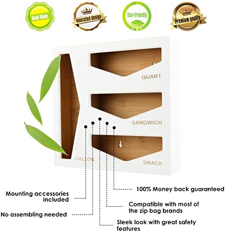Bamboo Bag Storage Organizer for Kitchen Drawer, Baggie organizer, Compatible with Gallon, Quart, Sandwich and Snack Var