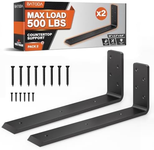 BATODA 16” Countertop Support Steel Brackets (2 PCS), Heavy Duty L Bracket