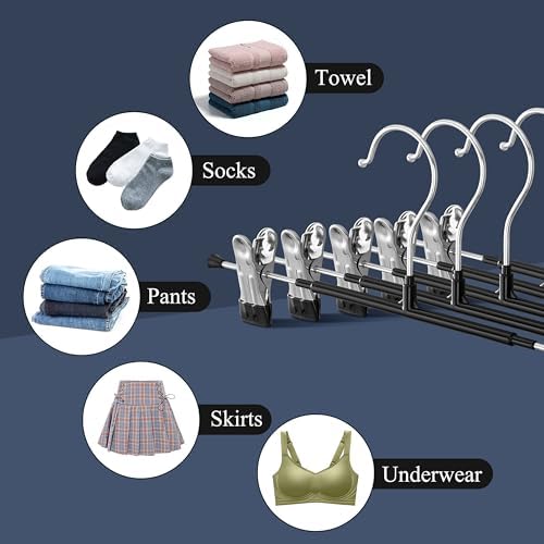 Pants Hangers with Clips Skirt Hangers, 12 Inch 30 Pack, Black