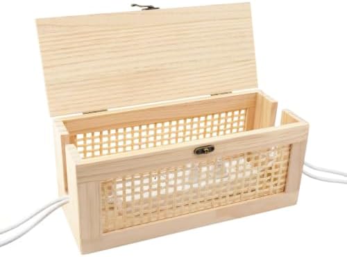 JJSQ Cable Management Box, Large Cable Box Hider for Power Strip & Router, Natural Wooden Cord Organizer Box, Cable Stor