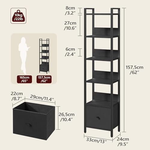 MAHANCRIS Bookshelf, 6-Tier Bookcase with Drawer, Small Book Shelf for Small Space, Storage Shelf Organizer, for Living 