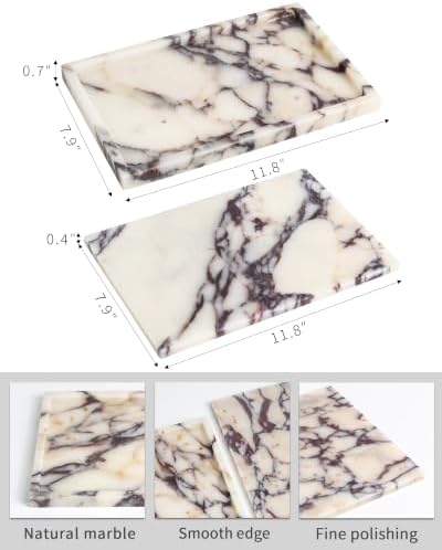 Real Luxurious Natural Marble Vanity Tray Genuine Marble Storage Tray for Home Decor Stone Tray for Bathroom/Kitchen/Van
