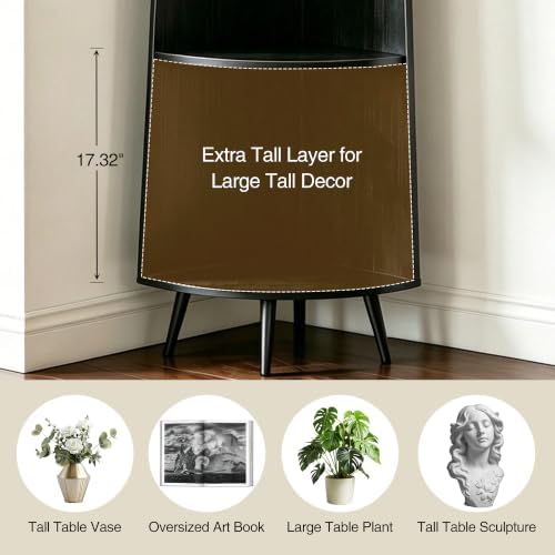 VECELO 4-Tier Curved Corner Shelf, 66.93" Tall Display Storage Rack, Black