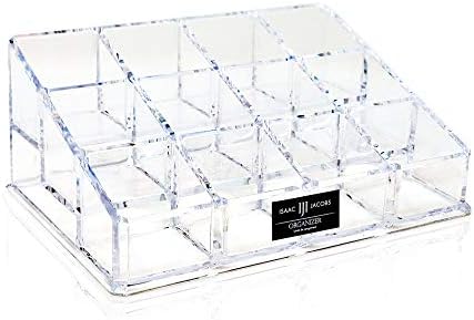 Isaac Jacobs Clear Acrylic 12 Compartment Organizer for Makeup, 3 Rows (x4)