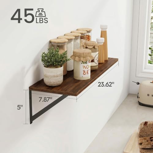 Heimlove Black Deep Floating Shelves for Wall, 23.62W x 8D Wood Wall Shelves Set of 2, Wide Floating Bookshelf for Livin