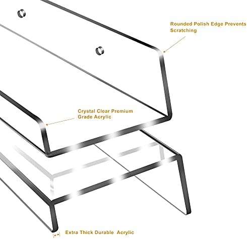 Jansburg Floating Shelves 24 inch Acrylic Wall Ledge Shelves Clear 2 Pack Invisible Display Bookshelf, 5MM Thick Premium Wall Mounted Shelf Bathroom Display Organizer