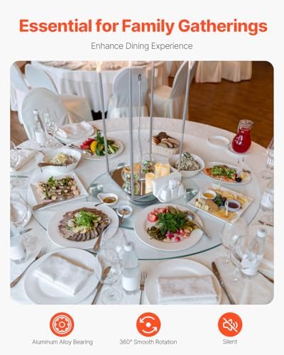 VEVOR 30 in Glass Lazy Susan Turntable, Tempered Glass Dining Table Centerpiece with 6 Rotating Wheels, 360° Smooth and 