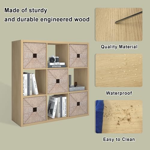 9 Cube Storage Organizer Shelf, Oak Color, 11 Inch