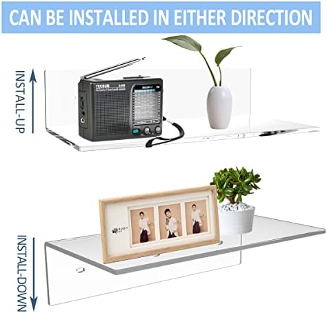 Sezanrpt 12 Inches Acrylic Wall Shelves 2 Pack, Floating Shelf for Wall Mounting, Acrylic Display Ledges for Funko Pop Figures, Home Décor, Living Room, Gaming Room, Plants(12 inch, Clear)