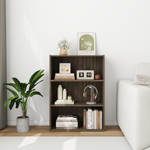 3 Tier Wood Modern Bookshelf, Wooden Book Shelf with Three Display Shelves, Open Shelf Bookcase for Bedroom, Living Room