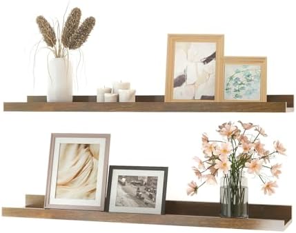 Brown Floating Shelves for Wall Decor, 30 in Shelf with Lip Set of 2