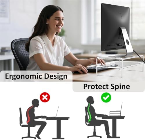 Egchi Acrylic Monitor Stand, 2 Tiers Clear Monitor Riser Computer Stand for Office, Home, Office, 5.12 Inches Hight PC D