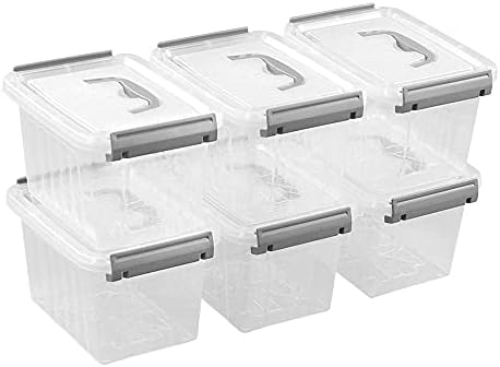 6 Pack Plastic Storage Container, 3L Small Latching Storage Box
