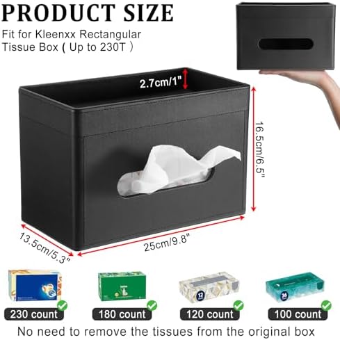 Sumnacon Tissue Box Cover with Storage Tray Rectangular Tissue Holder,Black