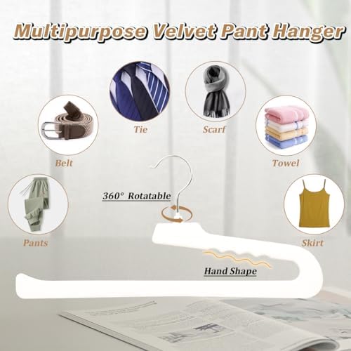 Velvet Pant Hangers Open End,8 Pack Non Slip White Felt Trouser Hangers