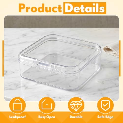 SATINIOR 24 Pcs Small Clear Plastic Container Box, 2.1 x 2.1 x 0.8 in