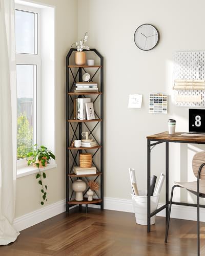 CHOEZON 6-Tier Corner Shelf, Industrial Corner Bookshelf, 71.2" Corner Storage Stand, Plant Stand Display Shelf, Corner 